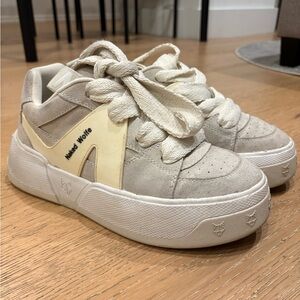 Naked Wolfe Off-White Suede Platform Sneakers